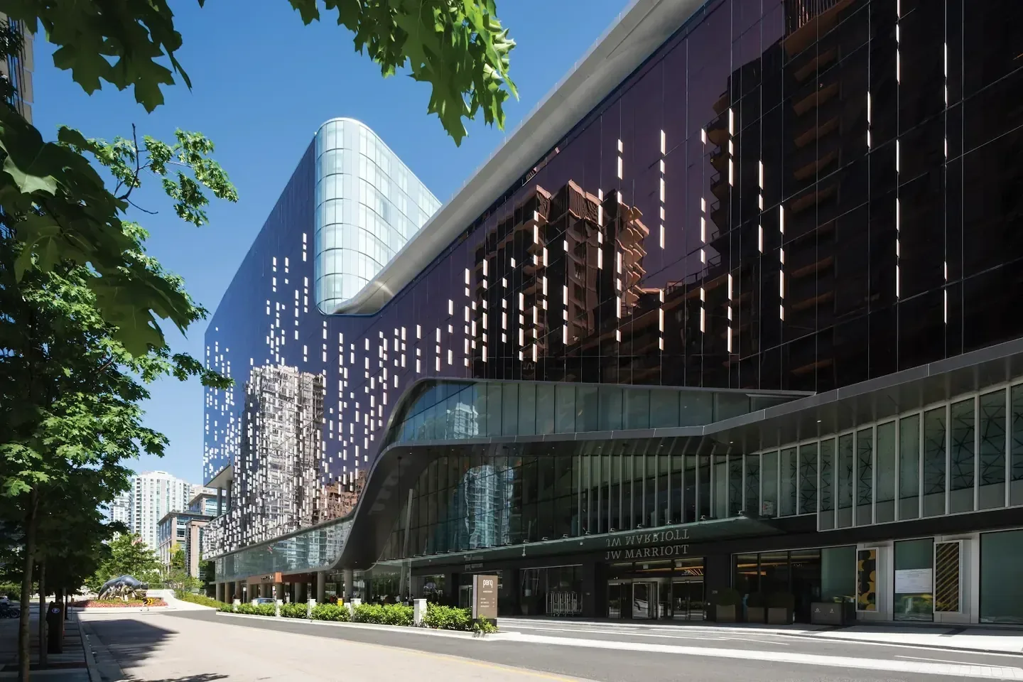 Contemporary downtown hotel exterior